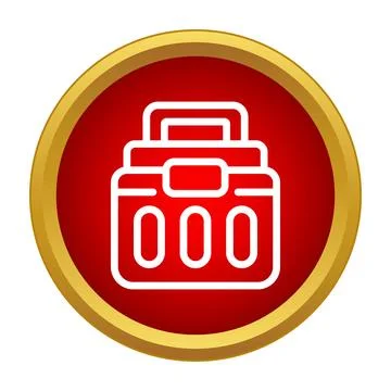 White outline toolbox icon in a red circle with gold border 库存插图