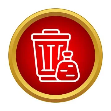 White outline trash can and disposal bag icon Stock Illustration