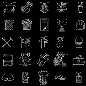 White outline vector icons for golf Stock Illustration
