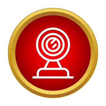 White outline webcam icon on red button Illustrazione stock