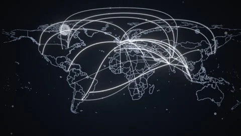 White Outline World Map With Supply Chain Hub Routes And Country Borders Stockbeeldmateriaal 343110282