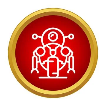 White outlined robot icon on red background Stock Illustration