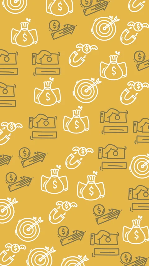 White outlines of money symbols float on a warm yellow background 스톡 동영상 336013047