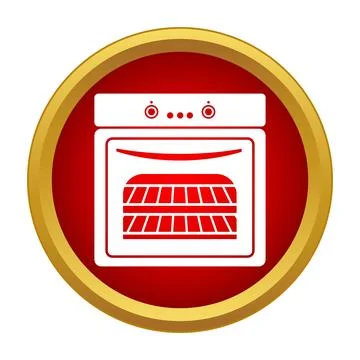 White oven icon with racks inside a red and gold circle Stock Illustration