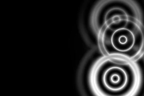 White overlapping circles with sound waves oscillating on black backdrop, abs Stock Illustration