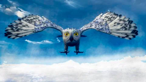 White owl diving - 3D render Stock Illustration