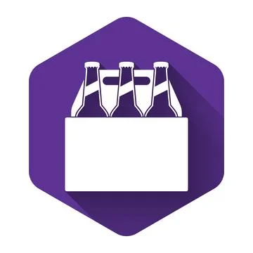 White Pack of beer bottles icon isolated with long shadow. Case crate beer box イラスト素材