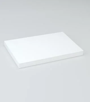 White package blank box from top front side angle. 3D illustration on studio Stock Illustration