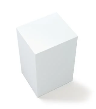 White package blank box from top front side angle. 3D illustration. Isolated on Stock Illustration