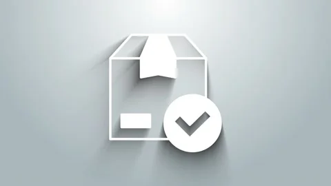 White Package box with check mark icon isolated on grey background. Parcel box Stock Footage 225769400