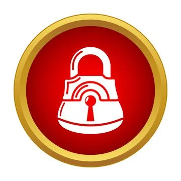 White padlock icon securing data on red circle 库存插图