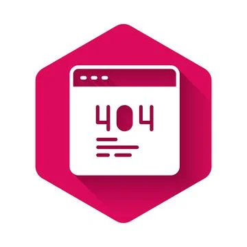 White Page with a 404 error icon isolated with long shadow background. Template Illustrazione stock