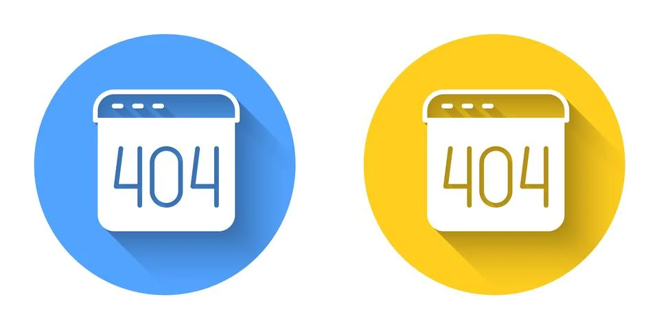 White Page with a 404 error icon isolated with long shadow background. Template Stock Illustration
