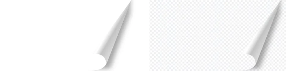 White page with curled corner, empty paper template for book, magazine. Vecto Stock Illustration