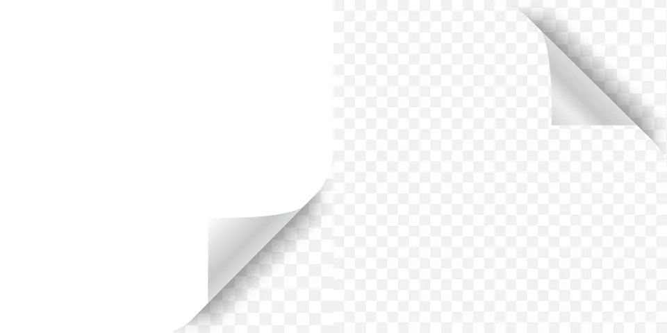 White page with curled corner, empty paper template for book, magazine. Vecto Illustrazione stock