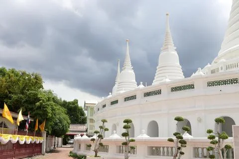 White pagodas row on round shape. Stock Photos