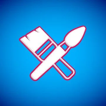 White Paint brush icon isolated on blue background.  Vector Stock Illustration