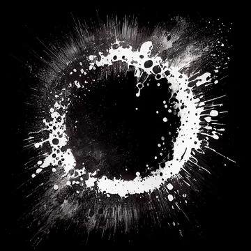White paint circle splash isolated on black background. Illustrazione stock