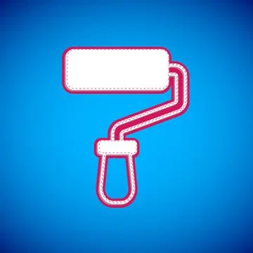 White Paint roller brush icon isolated on blue background. Vector 库存插图