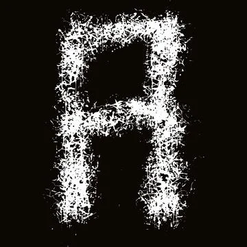 White paint splashes and drops letter.Art font on black background. Stock Illustration