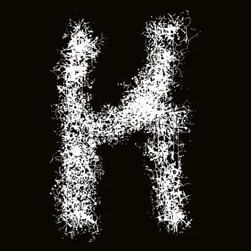 White paint splashes and drops letter.Art font on black background. Illustrazione stock