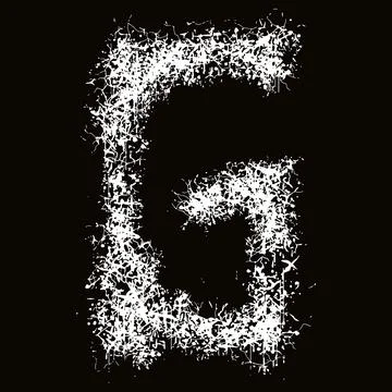 White paint splashes and drops letter.Art font on black background. Stock Illustration