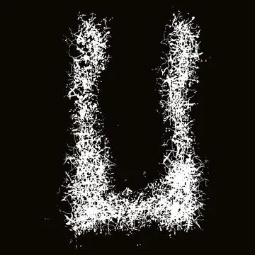 White paint splashes and drops letter.Art font on black background. Stock Illustration