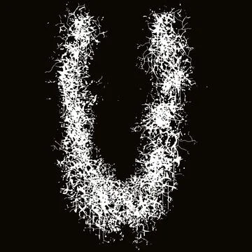White paint splashes and drops letter.Art font on black background. Stock Illustration