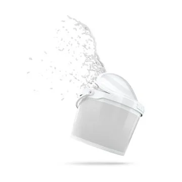 White Paint Splashing Out Of Plastic Can. Over White Ilustração Stock