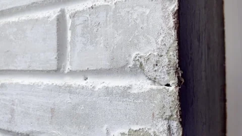 White painted brick wall covered with mold and mildew, weathered wall Stock Footage 303364370