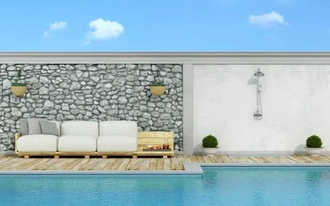 White pallet couch in pallets on the poolside Stock Illustration