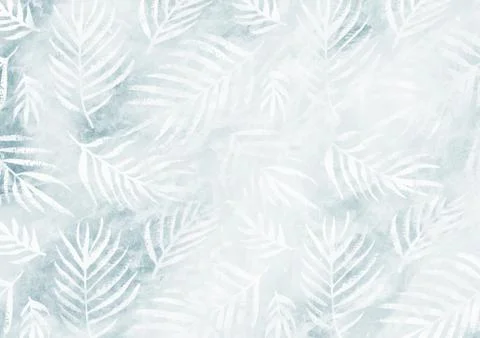 White palm leaves pattern blue empty paper background Stock Illustration