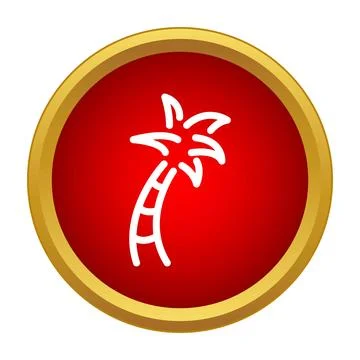 White palm tree icon on red gold circle 스톡 일러스트