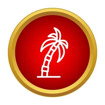 White palm tree icon on red gold circle Illustrazione stock