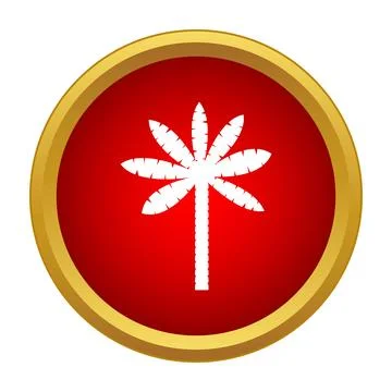 White palm tree silhouette on red icon button イラスト素材