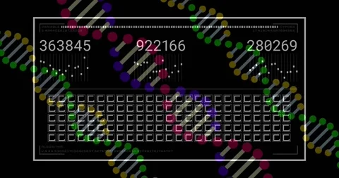 White panel appearing, counters updating, helix nodes moving, tiles marking, Stock Footage 328685754