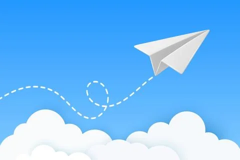 White Paper Airplane Icon, Vector Illustration. Flying Paper Plane with Dotted Stock Illustration