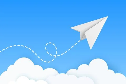 White Paper Airplane Icon, Vector Illustration. Flying Paper Plane with Dotted Stock Illustration