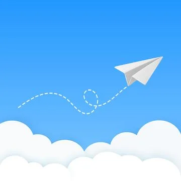 White Paper Airplane Icon, Vector Illustration. Flying Paper Plane with Dot.. Stock Illustration