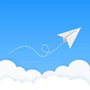 White Paper Airplane Icon, Vector Illustration. Flying Paper Plane with Dot.. Stock Illustration