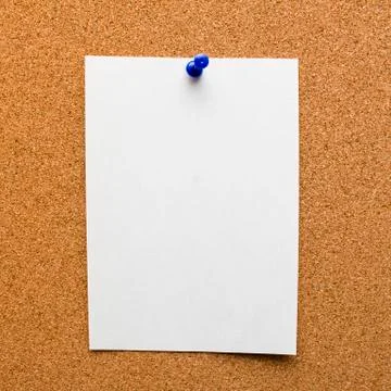 White Paper and Blue Push Pin on Wooden Board Stock Photos