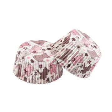 White paper baking forms for muffins and cupcakes with cats pattern Stock Photos