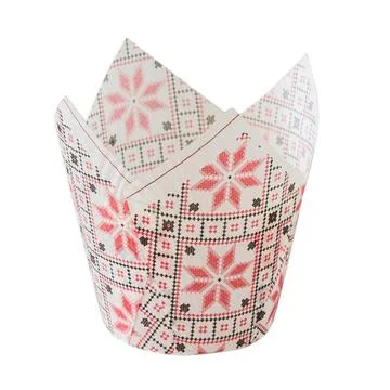 White paper baking Tulip forms for cakes with abstract flowers pattern Stock Photos