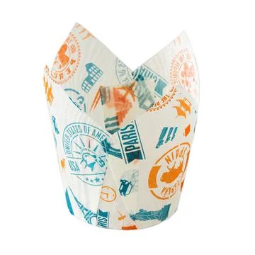 White paper baking Tulip forms for cakes with trip pattern Stock Photos