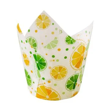 White paper baking Tulip forms for cakes with citrus pattern Stock Photos