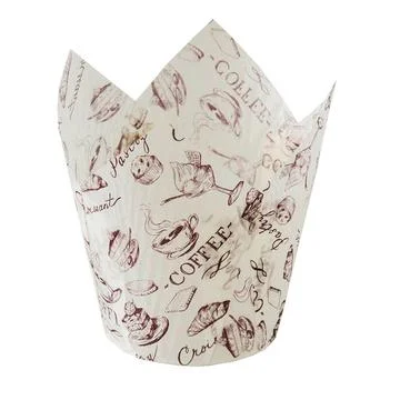 White paper baking Tulip forms for cakes with coffee background pattern Stock Photos