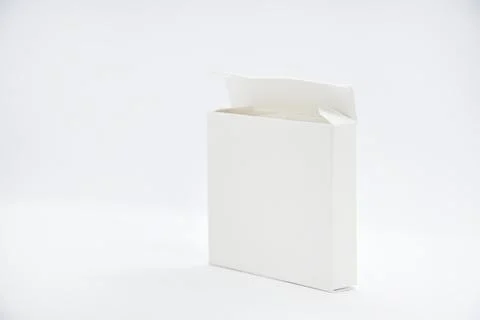 White paper box on a white background. White cardboard packaging. 스톡 사진