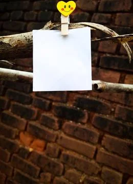 White paper card note and wood clip Stock Photos