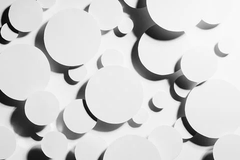 White paper circles different size as mess swarm random abstract  pattern in  Stock Photos