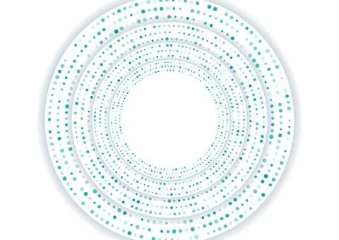 White paper circles with small blue sparkling halftone dots futuristic back.. Stock Illustration